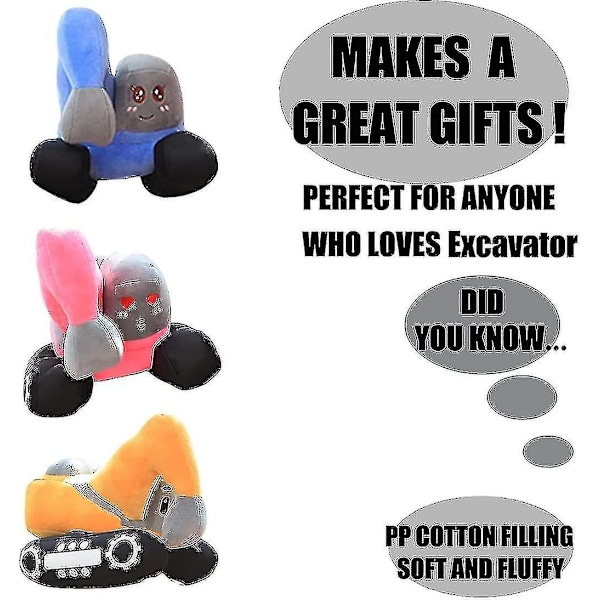 Grävmaskin Plysch Simulering Lastbil Bil Söt Cartoon Grävmaskin Leksak Lastbil Kasta Kudde (gul) [L]