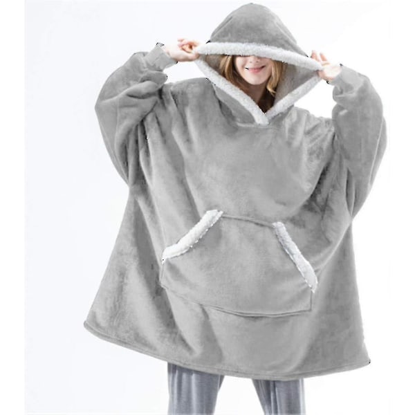 Genserteppe Oversized Hettegenser Brukbart Teppe Mykt Varmt Komfortabelt Stor Frontlomme LGL light grey