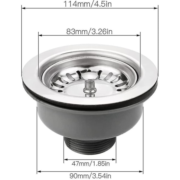 Kjøkkenvask silkurv i rustfritt stål, kjøkkenvaskpropp, 114mm 1\", tykkelse, høy temperaturbestandighet, for 83-90mm vaskhull (grå)