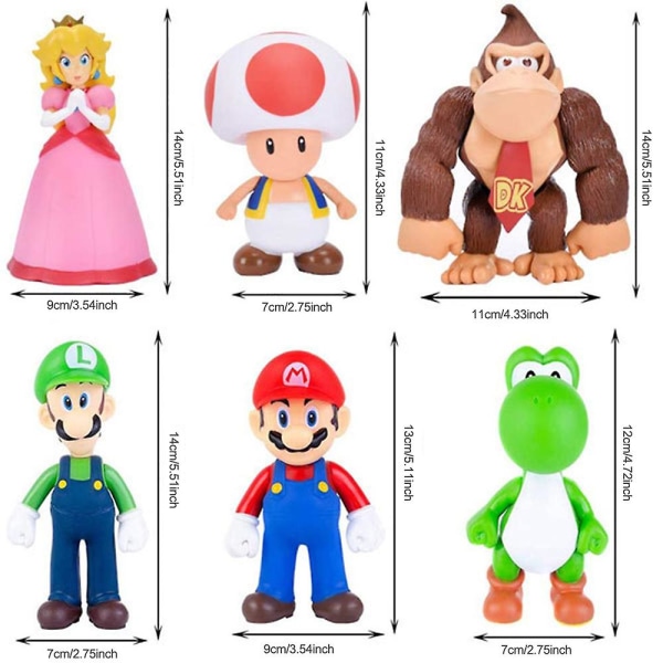 Super Mario Bros figurer tegneseriemodell Pvc dukkeleker barn bursdagskakepynt hjem skrivebordsdekorasjon samleobjekt gave B