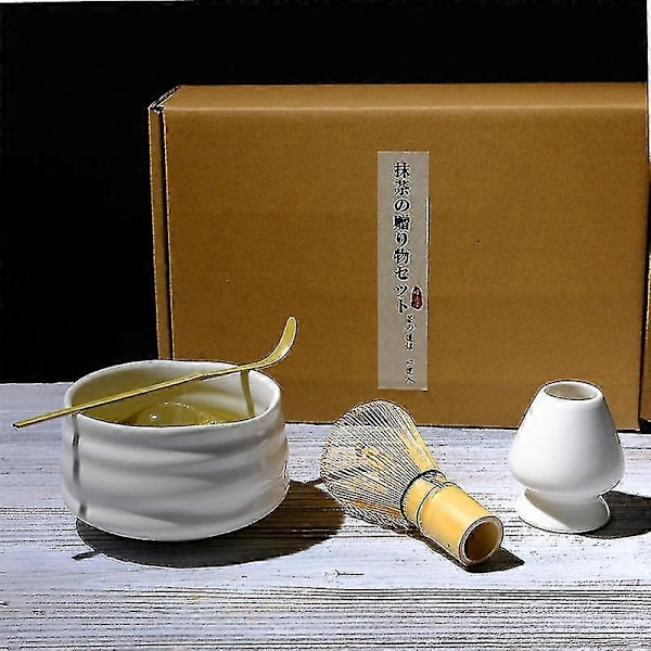 4-deligt Traditionellt Matcha-presentset med Bambus-Keramisk Matcha-skål och Visp (LGL) 5