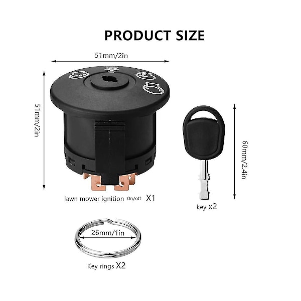 Tenningsbryter 4 posisjoner med nøkkel for gressklipper traktor 193350 532193350 [L] Black