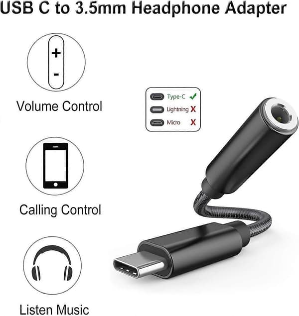 3,5 mm USB C jack-adapter, USB Type C audio jack-adapter (LGL)