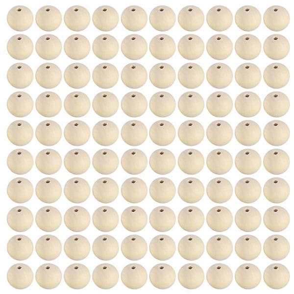 100 st 25 mm Träpärlor Runda Dekorationspärlor för Smyckestillverkning/DIY Hantverk LGL