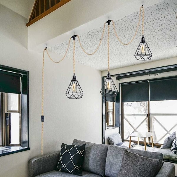 Vintage Hampetau Pendellampe Kit med Bryter, DIY E27 Enkelthodet Hengende Kabelledning, Gylden Bronse (LGL)