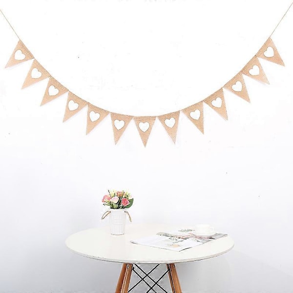 2 st Vintage Vit Spets Triangel Vimpel Banner Vimpeldekoration för Jul Bröllopsceremoni (3,5M/Varje Vimpel) (Jute - Brun) (LGL)
