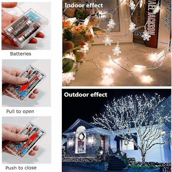 Julbelysning, snöflinga ljusslingor 19,6 Ft 40 Led Fairy Lights Batteridriven Vattentät för Xmas Trädgård Uteplats Sovrum Party Inredning Inomhus Ute