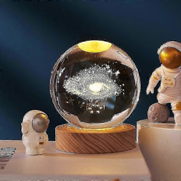 3D Planet Krystalkugle med Træfod, 3D Krystal LED Natlampe, Rum Galaxy Krystalkugle Ornament til Hjemmet LGL Galaxy