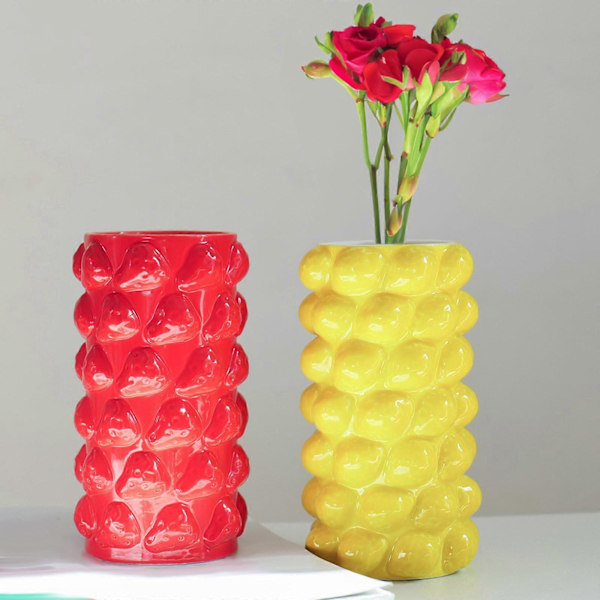 Blomvas i porslin Blomkruka Blomsterarrangemang för Balkong Spiselkrans Kontor citrongul LGL strawberry red 16.5cmx9cm