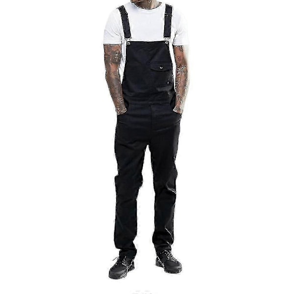 Herre Fit Denim Jumpsuit Bib Romper Casual Overalls Dunga Jle Iji- LGL black s