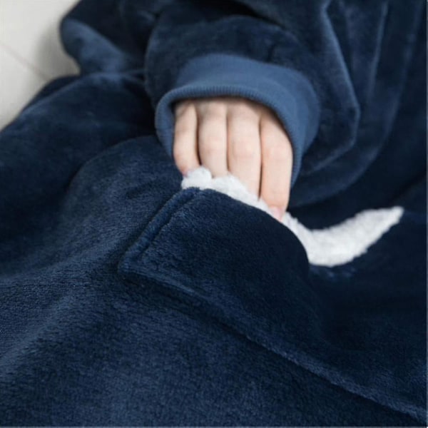 Genserteppe Oversized Hettegenser Brukbart Teppe Mykt Varmt Komfortabelt Stor Frontlomme LGL navy