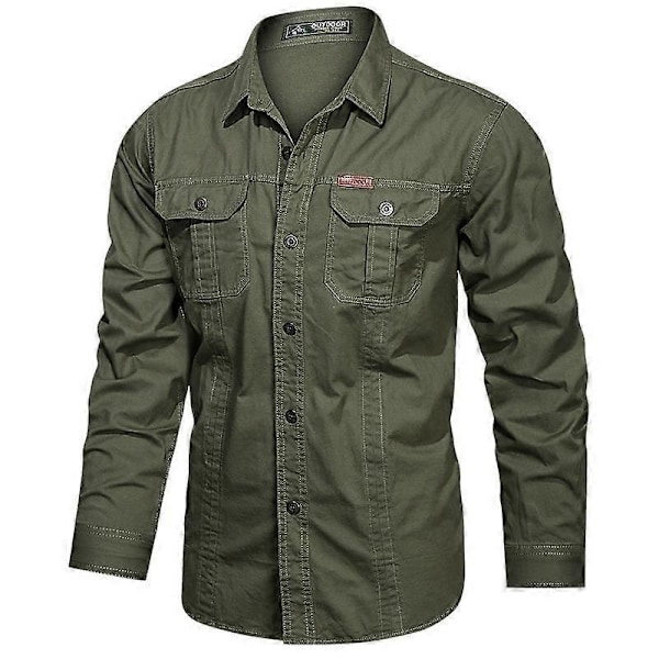 2023 Army Taktiske Skjorter Mænd Forår Efterår Militær Casual Slim Cargo Toppe Udendørs Slidstærk Langærmet Arbejdsskjorte LGL army green XL