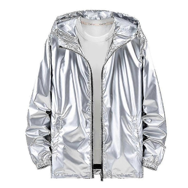 Herr Glänsande Vattentät Jacka med Huva LGL Silver XL