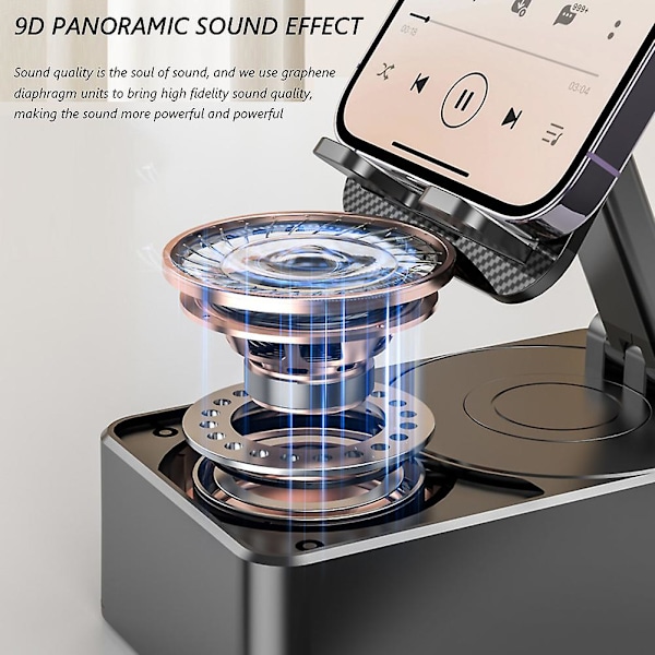 2-i-1 Bordmobiltelefonholder Trådløs Højttaler Stereo Surround Bas Lydhøjttaler til Soveværelse Hjem Bærbart Design Bluetooth-tilslutning LGL Black