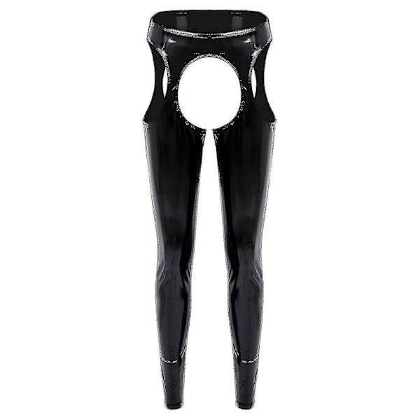 Sexiga grenlösa byxor med öppen rumpa, exotiska byxor, dam, hög midja, wetlook PU-läder, utskurna leggings, poledance, nattklubbskläder LGL 4XL Black