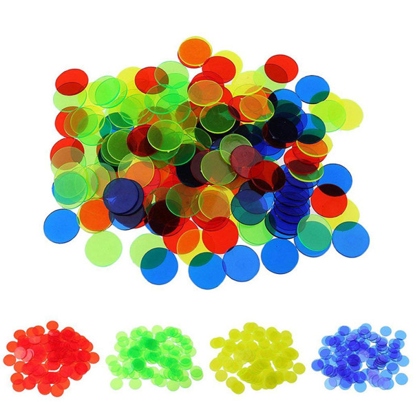 Haloppe 100 stk 19 mm Bingo Chips Transparent Farve Tæller Math Game Counters Markers Yellow 100pcs