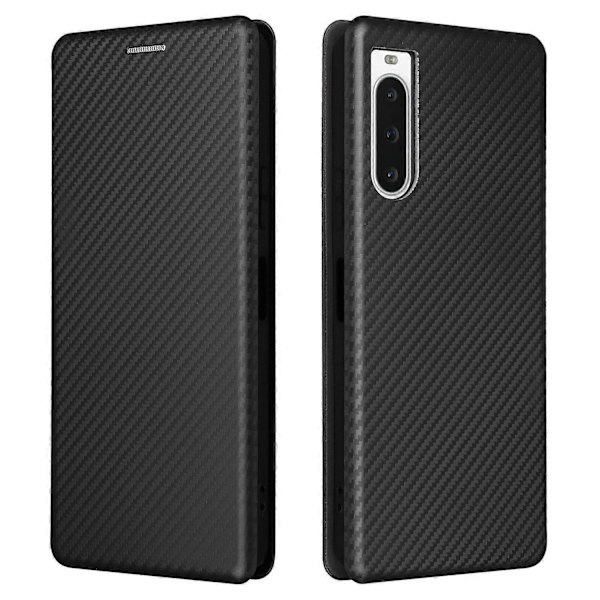 For Sony Xperia 10 V Lær Telefondeksel Karbonfibertekstur Stativ Telefonveske med Kortholder LGL Multicolor Style A