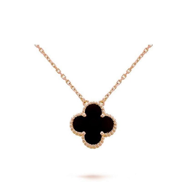 Halskjede - Lykkekløver - Sjarmerende Agat - Elegant Gave LGL Black Rose gold