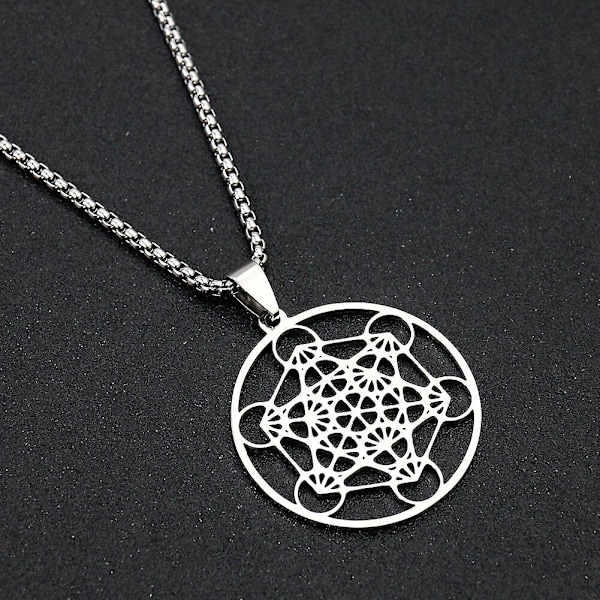 Rostfritt stål Archangel Metatron kub halsband kedja för kvinnor män helig ockult amulett hänge charms smycken yoga meditation [GGL] Steel