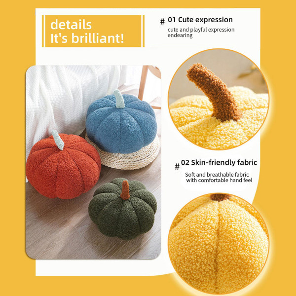 Plys pyntegræskar legetøj blødt plys pyntegræskar pude blød Thanksgiving Halloween pyntegræskar dekorativ sofa pude pyntegræskar legetøj[GL] Yellow - 35cm