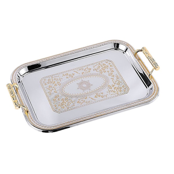 Nordisk Serveringsbricka i Rostfritt Stål med Handtag Elegant Rektangulär Kaffe Bar Mat Hållare Dessert Display Tallrik Dekor LGL Gold S
