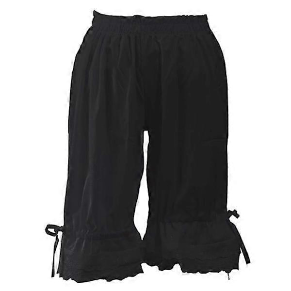 Fashionabla europeiska och amerikanska sommarbyxor för kvinnor, enfärgade spets, lösa, bekväma bloomers, spetsshorts LGL black L