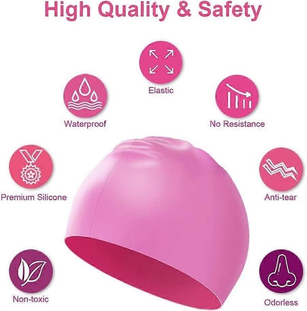 Vanntett badehette for gutter og jenter, elastisk og komfortabel, sklisikker badehette (Rosa) (LGL)