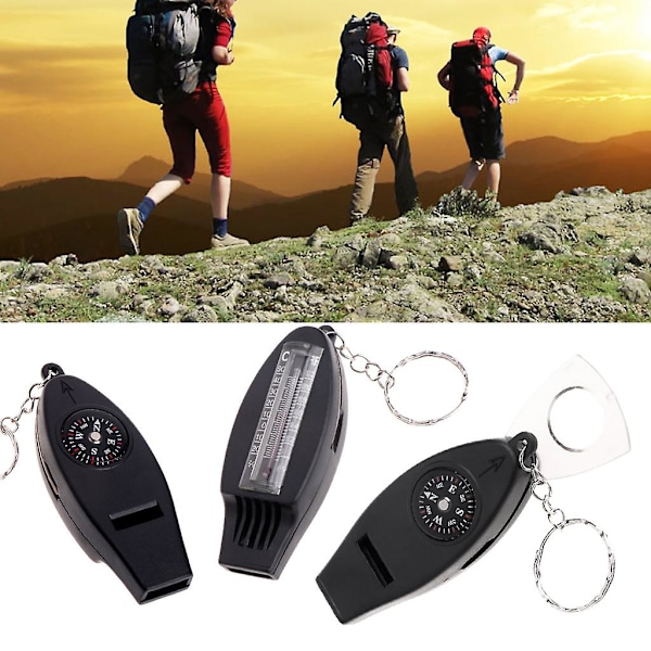 Termometer Nødreise Vandring Camping Overlevelse Fløyte Kompass Forstørrelsesglass LGL Black