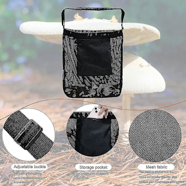 Soppjakt Foraging Bag, Mesh Pouch Innhøstingspose Sammenleggbar Fruktinnsamling Plukk Soppkurv - Utmerket (LGL) Black