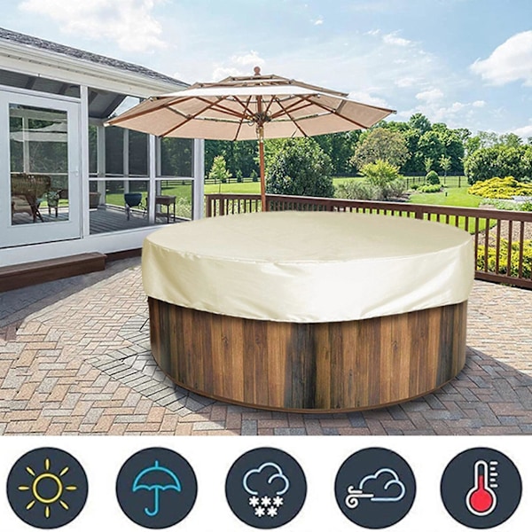 Badtunna Baldakin Badkar Skydd Vattentätt Utomhusskydd - Rund Anti-UV Spa Kåpa LGL Beige