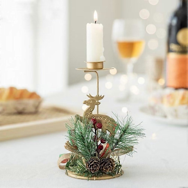 Julelysestake med kunstige kongler, juletelysholder for julebordpynt - 2 stk gull (LGL)