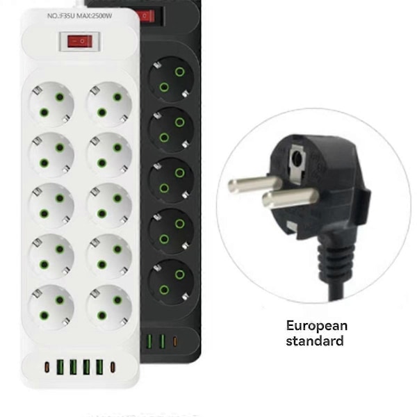 EU-pistoke pistorasia jatkojohto monipistorasia sähköpistorasia 4 USB-portilla pikalataus Multiprise Net (LGL)