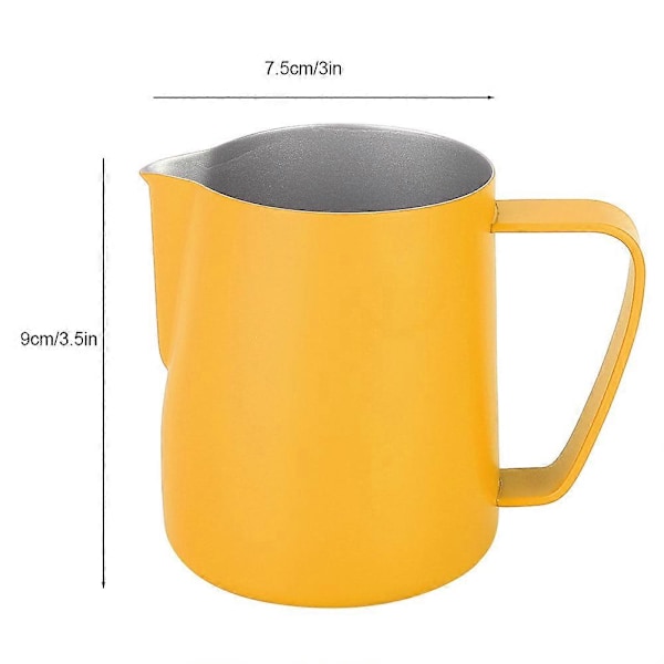 350ml Melkeskumkanne i rustfritt stål, Lattebeholder, Kaffekopp, Kaffeutstyr, Gul LGL