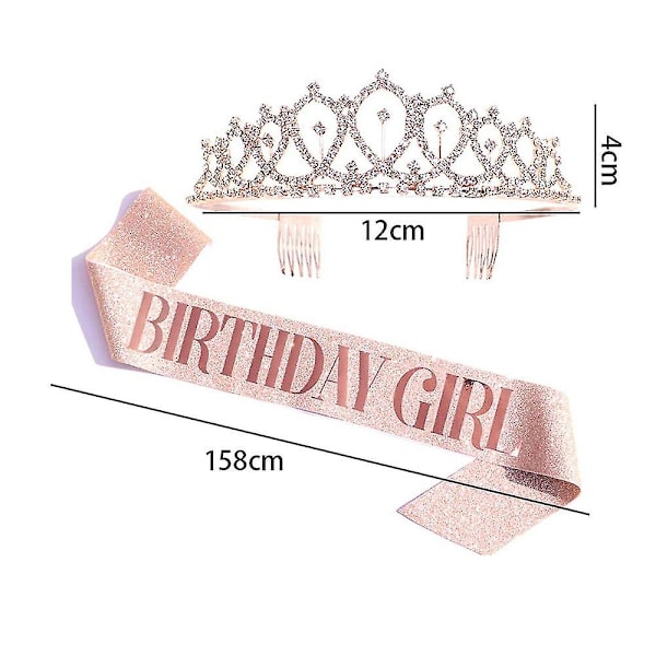 Fødselsdagsdiademer til piger, fødselsdagsglitterkronebælte, tiara til kvinder fødselsdagsdronning med fødselsdagspige-skærf (LGL)