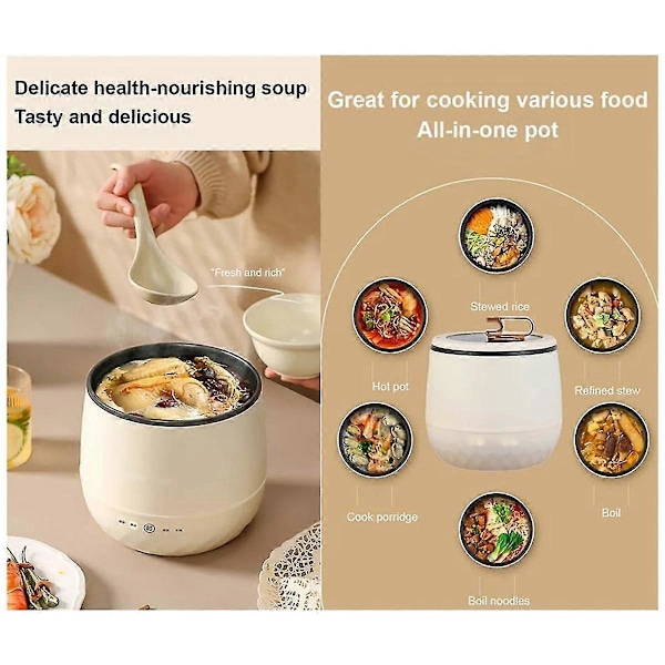 Smart Mini Riskokare, Multifunktionell Kokare, Mini Hot Pot Riskokare, Portabel Mini Riskokare, Krämvit LGL CreamyWhite