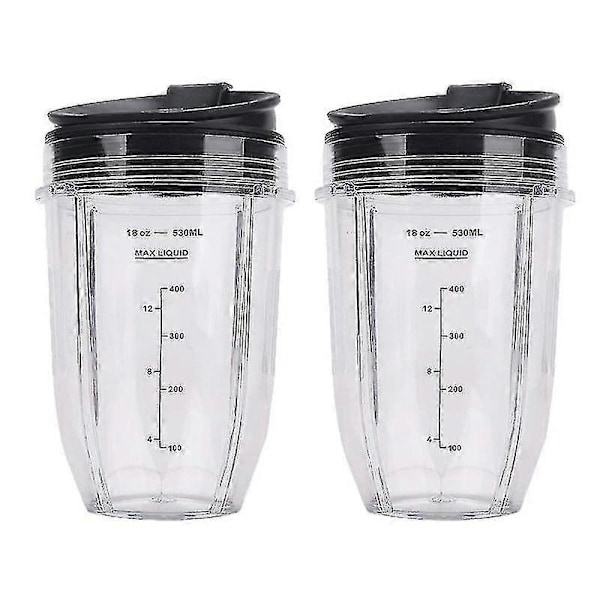 2 stk. 532 ml (18 oz) erstatnings Ninja blenderkopper med låg til Ninja Auto Iq Bl480 Bl642 Bl450 Bl682 Bl480 LGL