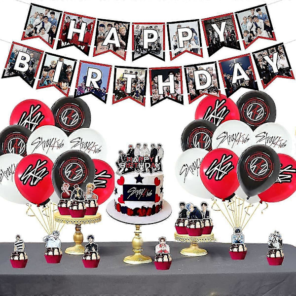 Heytea Stray-kids Juhlatarvikkeet, Stray-kids Juhlakoristeet Sisältävät Hyvää Syntymäpäivää Bannerit, Kakun Koristeet, Cupcake-koristeet, Ilmapallot (LGL)