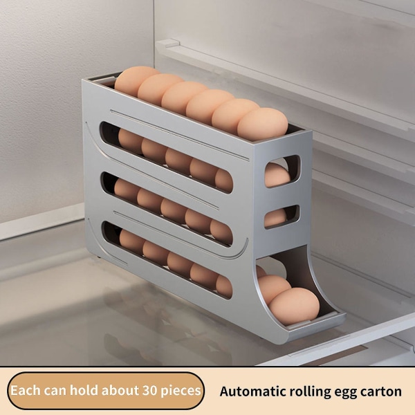 2024 Oppgradert Egg Dispenser Avtakbar Egg Oppbevaringsboks 4-lags Egg Holder Automatisk Rullende Eggstativ - SNNGV [LGL] Grey