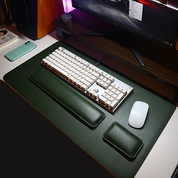 Dobbeltsidet PU Læder Muse Håndledspude Tastatur Håndledsstøtte Bakke Musemåtte LGL Ink green and gray