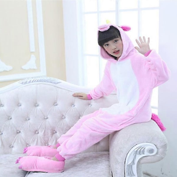 Børn Drenge Piger Enhjørning Fleece Jumpsuit Heldragt Pyjamas Nattøj LGL Pink 3-4 Years