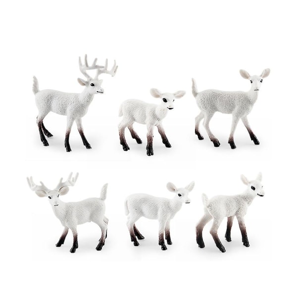 Realistisk Wild Life Dyr Woodland Creatures Figur Elg Okse, Reinsdyr,sika Hjort Familiefigurer Lekesett Leker Cake Toppers white deer 6pcs