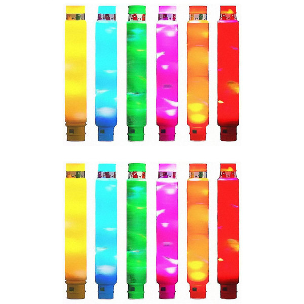 2023 Nyt sæt med 6 Fidget Pop Tube Legetøj Voksne Stretch Pipe Sensorisk Legetøj Led Light Up For Børn[GL] Multicolor 12pcs