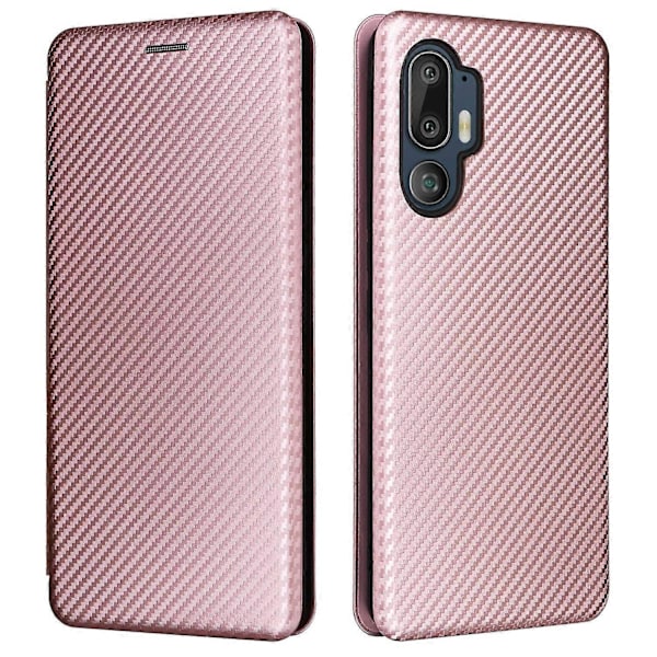 HTC U24 Pro 5G Kotelo Jalustalla Korttipaikalla Nahkainen Puhelinkuori Hiilikuitukuvio LGL Multicolor Style A