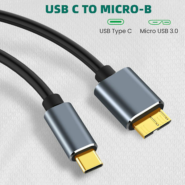 USB3.0 Type-C - Micro-B -kiintolevyn datakaapeli, supernopea 5 Gbps 625 MB/S LGL 0.5m