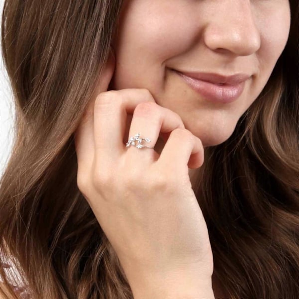 Sterling Sølv Ringe - S925 Sølv Justerbare Åbne Olivenblad Ringe med Cubic Zirconia Piger Kvinder Smykker Gaver (LGL)