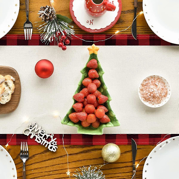 Akvarell Röd och Svart Buffelrutig Julgranar God Jul Bordslöpare, Säsongsbetonad Vinter 13 x 72 Tum - Flerfärgad/Röd (LGL)