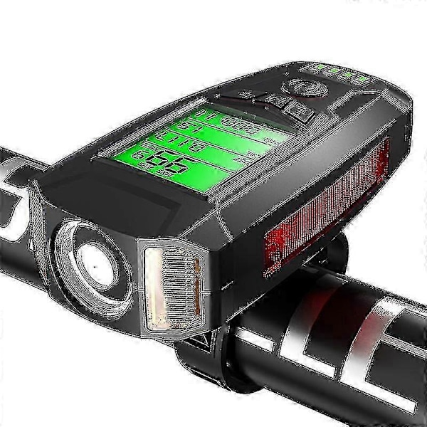 USB Oppladbar Sykkellykt med Speedometer Sykkelcomputer - Kraftig Front- og Baklykt for MTB, Cy LGL