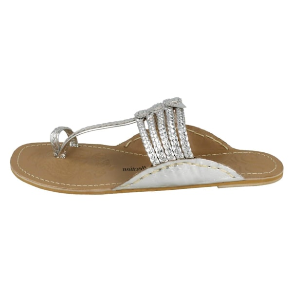 Dam Läderkollektion Platt Tåögla Flätade Sandaler F00077 LGL Silver UK 5