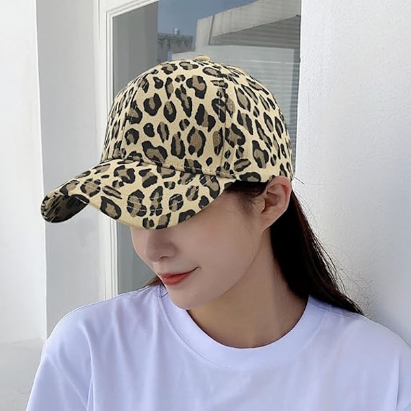 Leopardmönstrad bomullskeps med skärm, unisex, baseball, solskydd, justerbar omkrets, anti-uv, kupol, vandring, resa (LGL) Khaki
