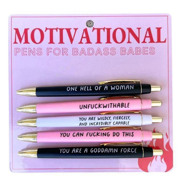 Motiverende Badass Pen Set, 5 stk Morsomme Daglige Kulspisser Kontorgaver